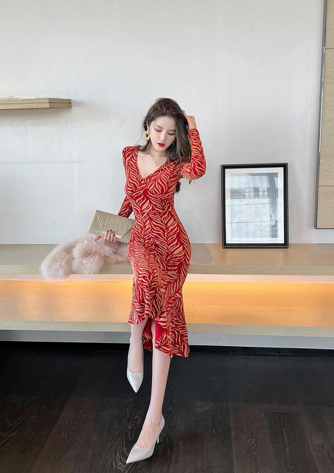 Cocktail Dresses Size 0010 for Women Evening Party Midi Red Floral