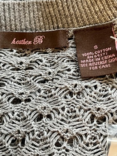 HEATHER B WOMENS SMALL SSLV LGT HEATHER GRAY BUTTON UP CROCHET TUNIC SWEATER S - Picture 8 of 10