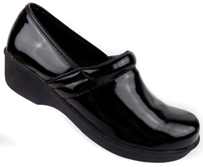 Womens Predictions 24/7 Slip On Clogs Sz 10M Black Faux Patent Leather Cushioned