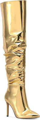 INC Womens Iyonna Zipper Slouchy Over-The-Knee Boots | Gold Patent | 6.5M.