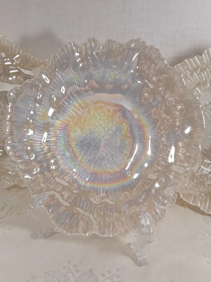 PERLADO*CÁSCARA DE OSTRA*PLATOS/TAZONES/PLATOS*VIDRIO ARTÍSTICO OPALESCENTE*Juego de 3 8" DIA Foto 3 de 4