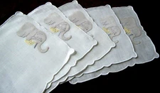 Antique Madeira Cocktail Napkins, vintage set of 5  applique elephant