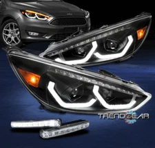 Fit 2015-2018 Ford Focus S SE ST LED Projector Black Headlight Headlamp+DRL Kit