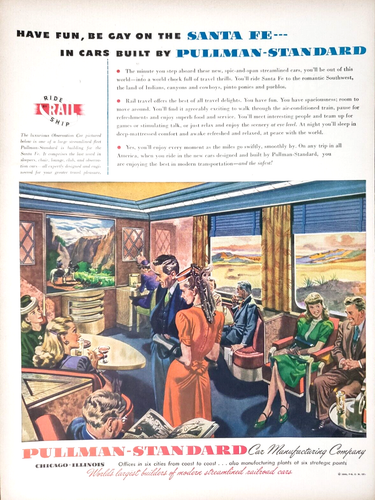 PRINT AD Pullman Standard Trains 1946 10,5x13 Observation Rail Car Santa Fe - Bild 2 von 2