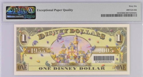 RARE 2005 $1 Disney Dollar Dumbo (Bar Code) D1400490 PMG 66 GEM UNCIRCULATED - Picture 2 of 2