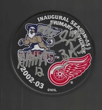 Hugo Boisvert Bryan Adams Tim Skarpud Signed Grand Rapids Griffins Souvenir Puck