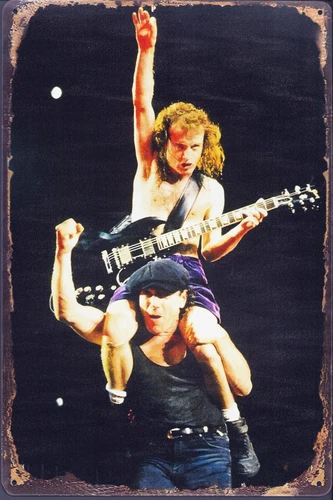 AC/DC Angus Young - Brian Johnson Rock Heavy Metal Tin Metal Sign Vintage Look