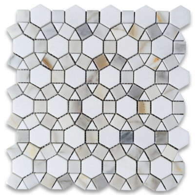 G395XP Calacatta Gold Marble Hexagon Sunflower Ring Waterjet Mosaic Tile