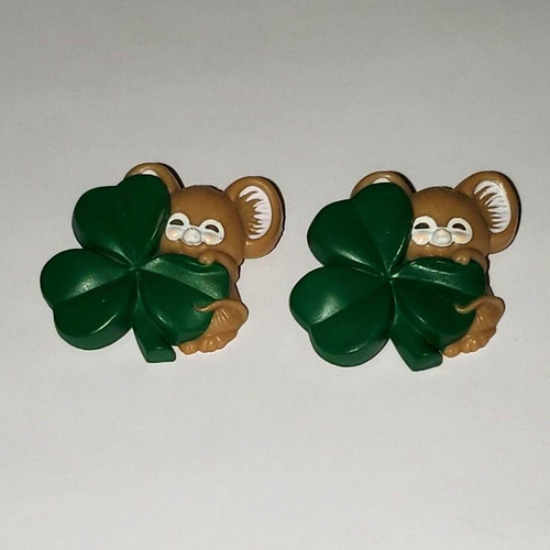 Hallmark Vintage 80's Pin Brooches St Patrick's Day Lucky Clover Mouse Plastic
