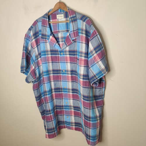 Lucky Brand kariertes Herrenhemd 4XLT 4XL groß Leinenmischung Kurzarm Knopfleiste - Bild 4 von 10