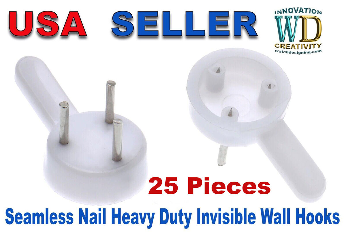White Plastic Invisible Wall Mount Photo Picture 25pcs Hook Hanger Seamless  Nail