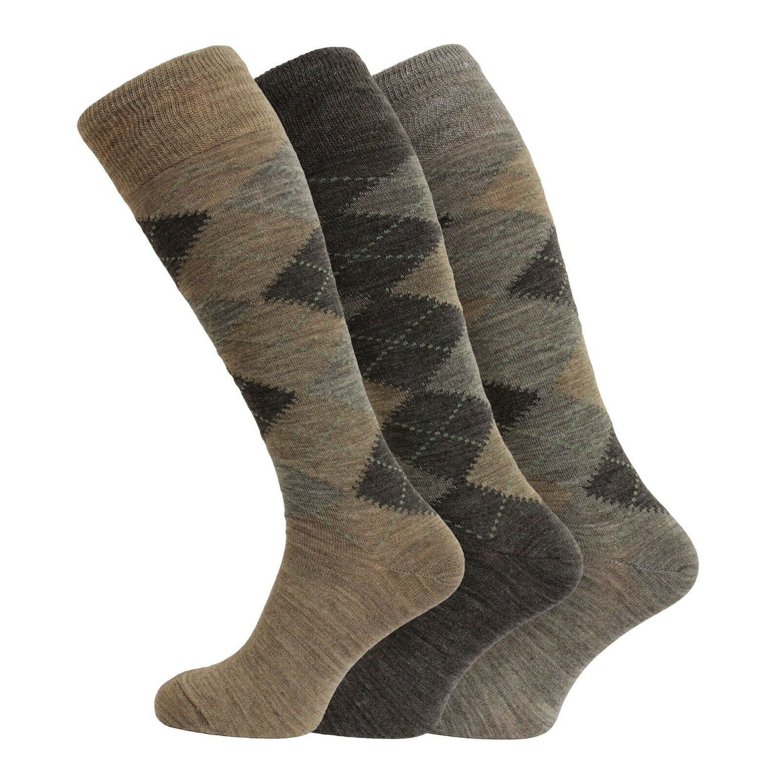 3 PAIRS Mens Long Hose Socks Lambswool Blend Knee High Socks UK 611