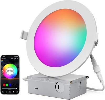 6'' Smart LED Recessed Ceiling Lights, 12W 120V LED RGBIC Lights 1080 Lumens