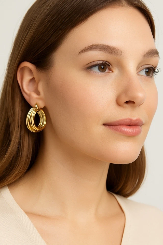 Anne Klein Triple Hoop Earrings for Women – Gold-Tone Layered Hoops, Classic - Image 2 of 2