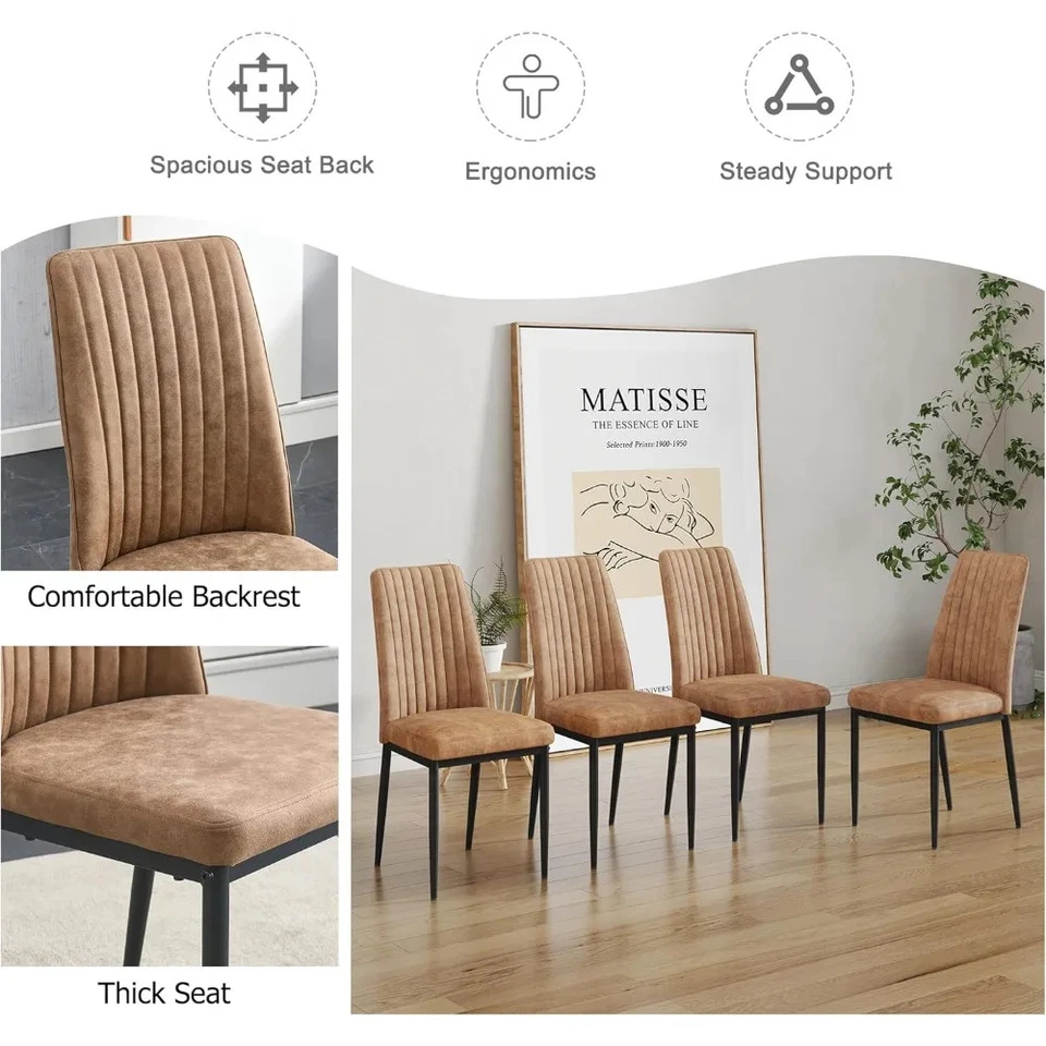 现代餐厅椅子棕色金属椅子4件套带皮革织物 — 第 4/4 张图片