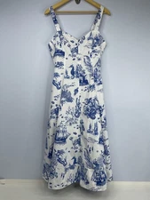 Avec Les Filles Dress 12 Blue Toile Mermaid Sea Creature Ship Nautical Fit Flare