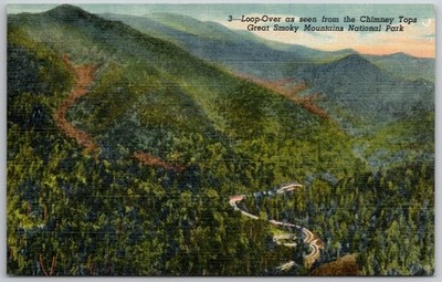 1947 Great Smoky Mountains National Park Loop-Over Chimney Tops Linen Postcard