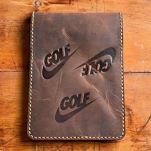 Nike Golf Yardage Book Holder Cover Genuine Leather Chocolate Wax Brown Swoosh