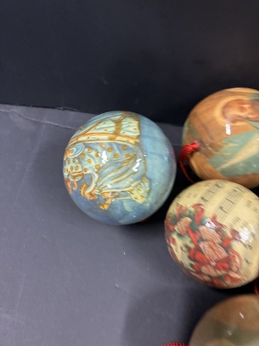 13 Victorian Christmas Ornaments Balls Decoupage Paper Mache Vintage - Picture 8 of 8
