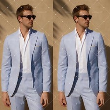 Light Blue Men's Suits Office Daily Business Wedding Groomsmen Slim Fit 2 Pieces
