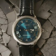 Stauer Wristwatch Blue Sunburst Dial Black Le...