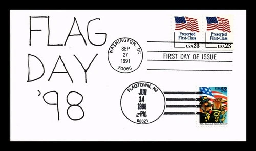 US COVER FLAG DAY PRESORTED FIRST CLASS FDC COMBO DUAL CANCEL HAND WRITTEN