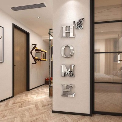 HOME 3D Spiegel Wandsticker - Eingang & Wohnzimmer Dekoration, Modern Logo Wand