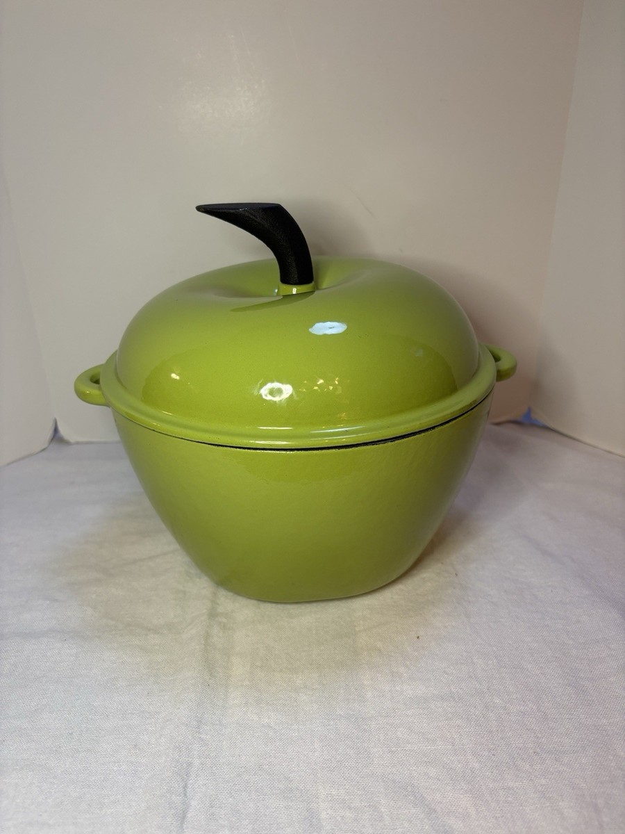 COLORCAST 2Qt Green Apple Shaped Cast Iron Enameled Dutch Oven w