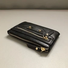 Genuine Leather Credit Card Holder Tri Zipper Pocket Wallet Women Key Chain Bag