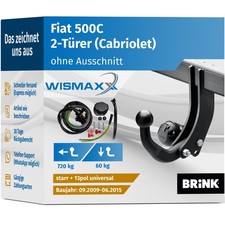 ANHÄNGERKUPPLUNG für Fiat 500C 09-15 starr BRINK +13pol ESatz ABE