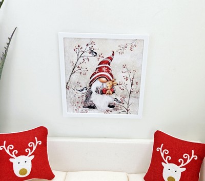 Dolls House Modern Framed Wall Art, Christmas Gonk print, 12th scale, miniature