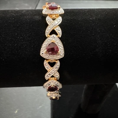 18k Yellow Gold Sterling Silver Lab Created Cubic Zirconia Pave Bracelet 6 3/4” - Image 1 of 4