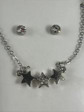 Star Trio Pendant Necklace And Stud Earrings Set Crystal Accents 18 Chain