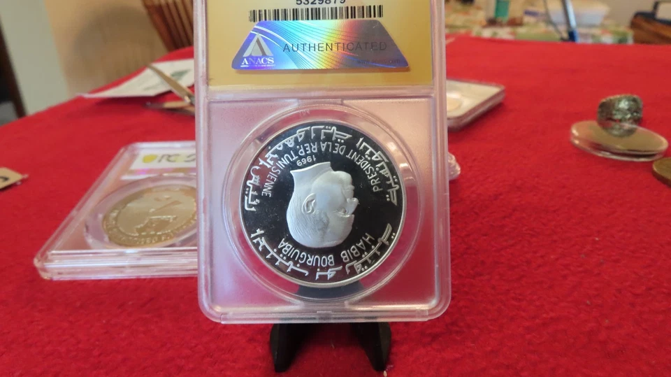 1969 TUNISIA SILVER 1 DINAR PHOENICIAN SHIP ANACS PF 68 ULTRA CAMEO PQ TOP POP - Image 3 of 3