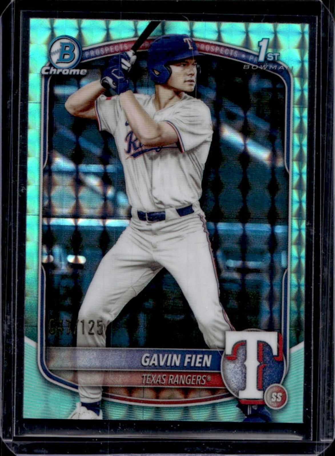 2025 Bowman Draft Gavin Fien Chrome Aqua Geometric Refractor 1st #/125 Rangers