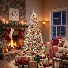 6/7.5FT Artificial Christmas Tree with LED Lights Stand Xmas Holiday Pre Lit US