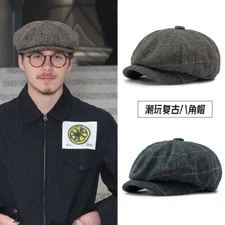 2023秋冬季新款八角帽男士英伦复古报童帽经典格纹司机帽画家帽女