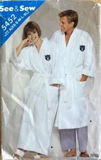 See & Sew 5452 Adult Unisex Robe Pattern Size  S-XL Uncut