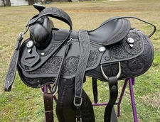 Black Western Argentinian Leather Horse Pleasure Saddle Free Tackset  15" to 18"
