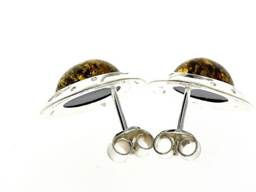 CERTIFIED GREEN BALTIC AMBER & 925 STERLING SILVER Studs Beauty EARRINGS - G015G - Picture 7 of 9