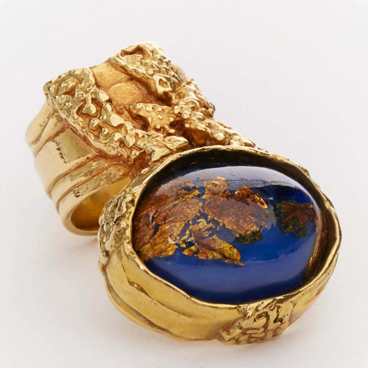 YVES SAINT LAURENT YSL Arty g tone blue lapis foil enamel cabochon ring US7