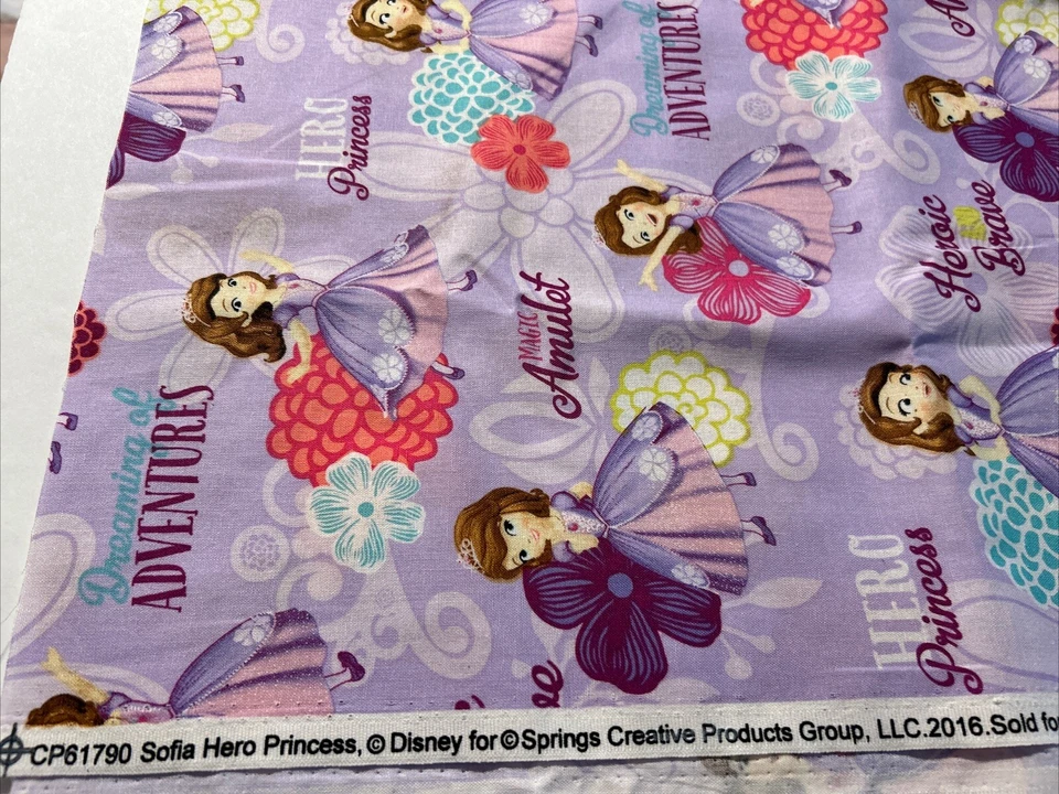 Disney Sofia The First Hero Princess 100% Cotton Fabric Sewing Purple 1/2 Yard - Image 2 of 4