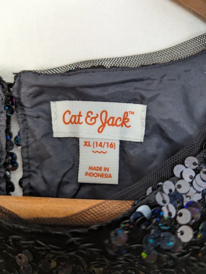 Cat & Jack Girl's Kid's Blue Black Sequin Tulle Skirt Christmas Dress Sz XL 14/1 - Image 4 of 4