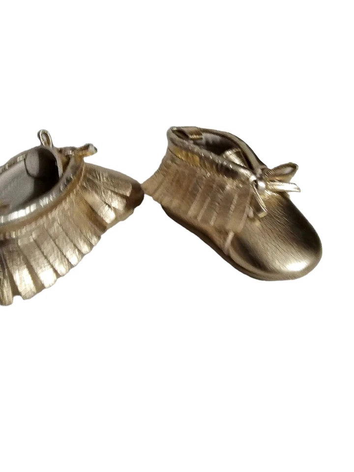 Pisos con flecos dorados sin cordones para bebés niñas talla 0-3 meses azul marino antiguo Foto 4 de 4