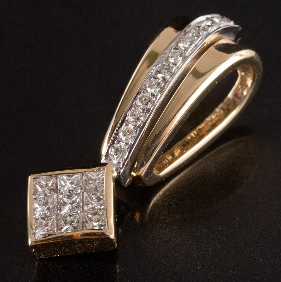 18k Yellow White Gold Princess Round Diamond Slide Style Pendant .355ctw 4.05g - Image 2 of 4