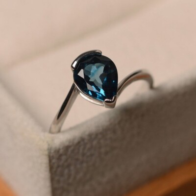 2.00 Ct Natural Pear Cut Sapphire Wedding Engagement Ring 14k Real White Gold