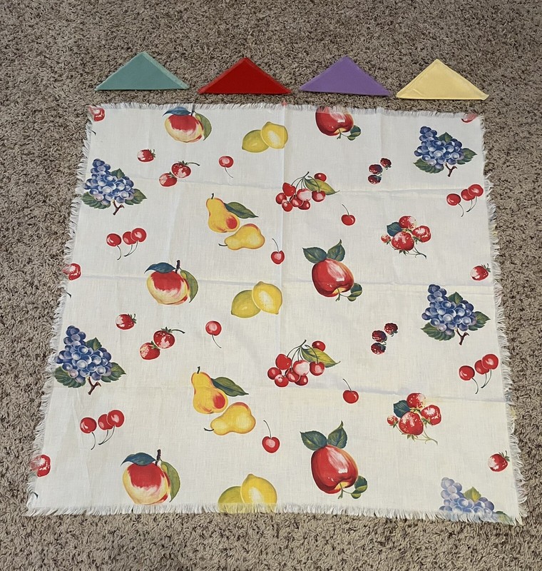 Vintage Fruit Tablecloth with 4 Colorful Napkins