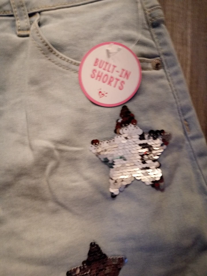 NWT JUSTICE GIRLS Outfit Foil Stars Top 14/16 - Flip Sequin Skort Size 16 (D) - Image 2 of 4