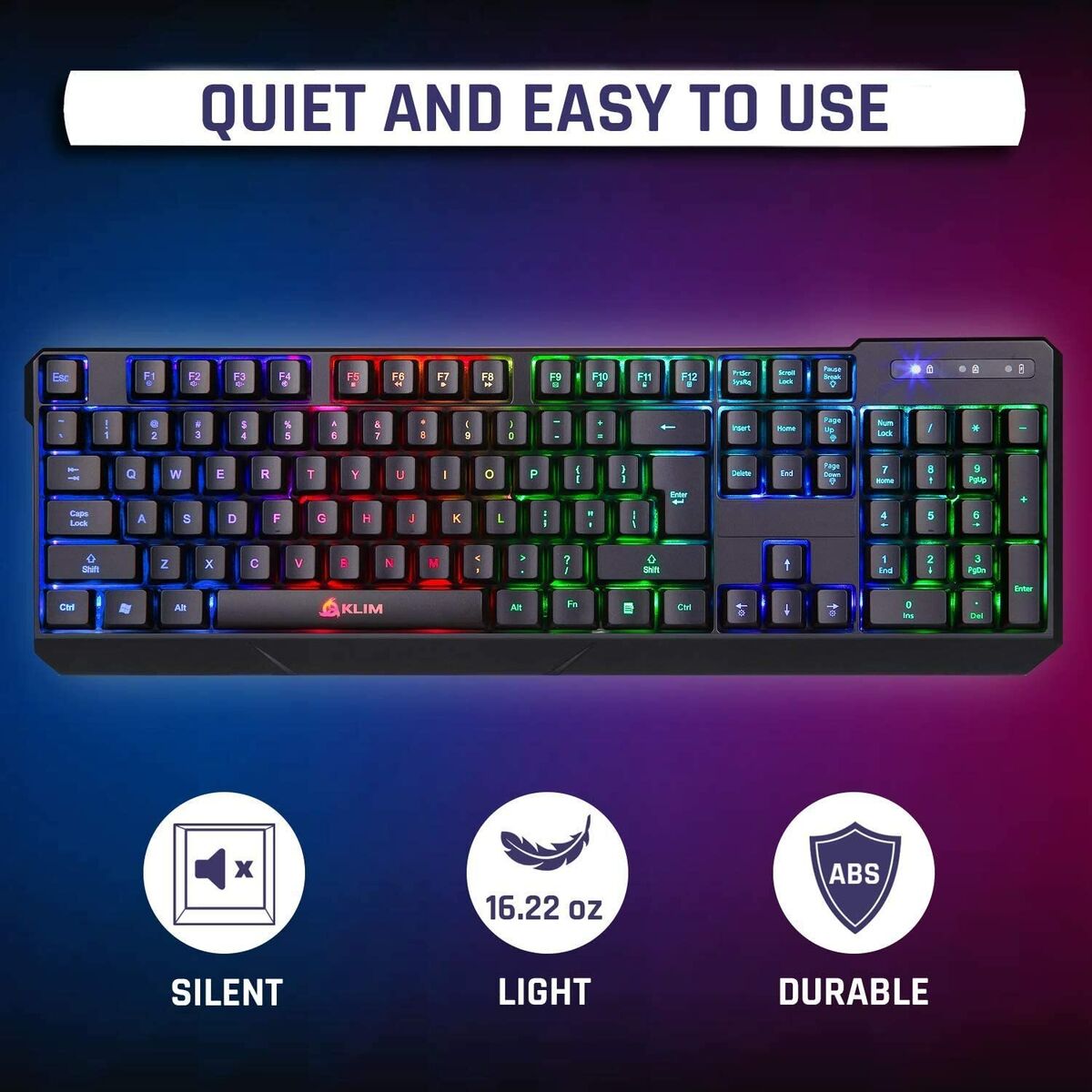 KLIM Teclado Chroma para jogos sem fio RGB nova versão 2022