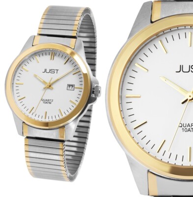 Herrenuhr Armbanduhr Gold Silber Edelstahl Stretchband Zug Flexband JUST JU20094